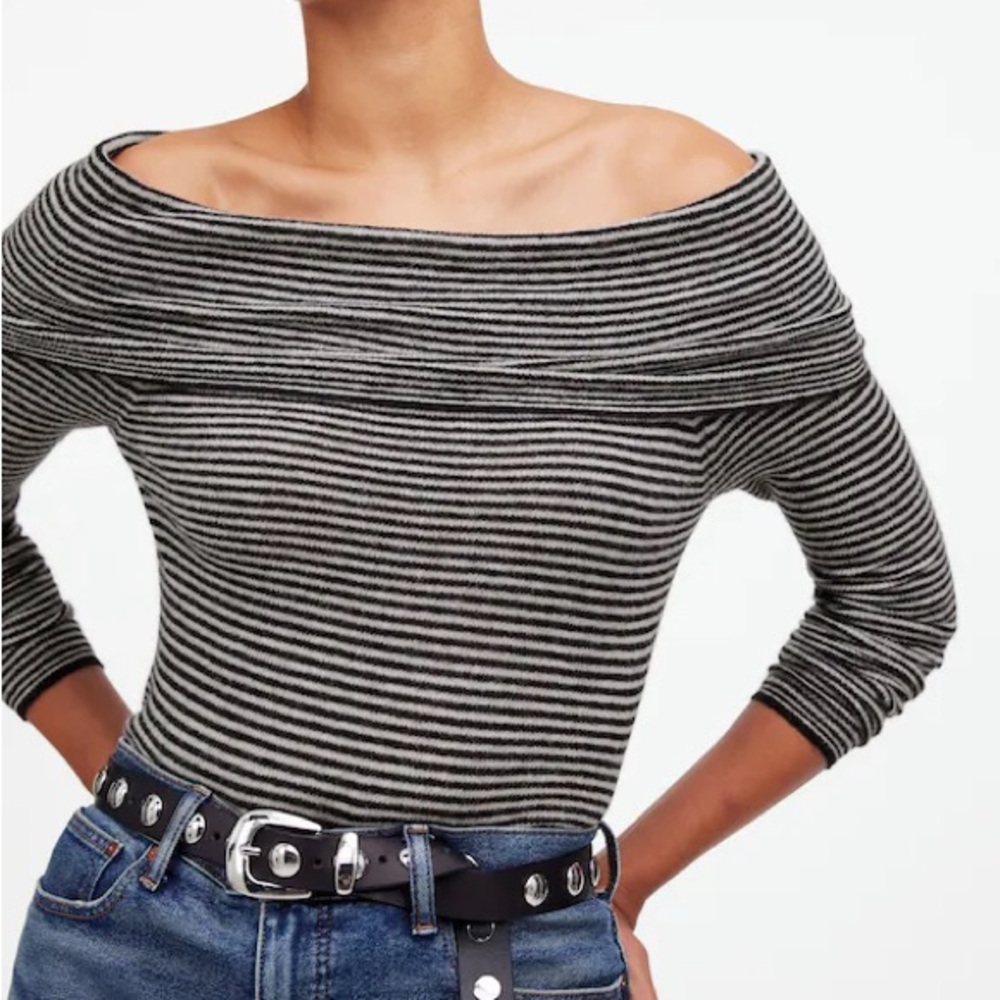 NWT Madewell Alpaca-Blend Off-Shoulder Sweater Night Vision Stripe XXSmall